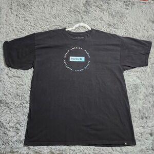 Hurley TShirt Mens XXL 2XL Surfing Beach Skate Black Cotton Graphic Short Sleeve